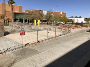 Partially completed south crosswalk connecting the Creative Photography entrance steps to the Arts Plaza..